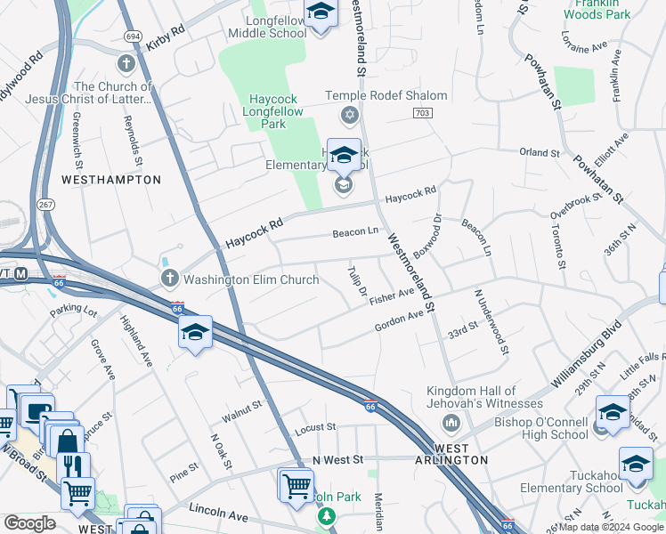 map of restaurants, bars, coffee shops, grocery stores, and more near 6623 Moly Drive in Falls Church