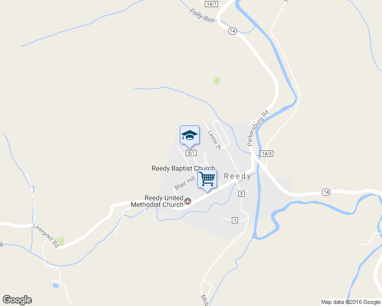 map of restaurants, bars, coffee shops, grocery stores, and more near Roosevelt Street in Reedy
