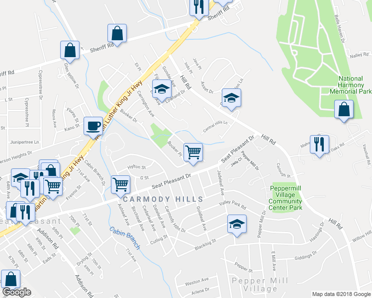 map of restaurants, bars, coffee shops, grocery stores, and more near 810 Carrington Avenue in Capitol Heights