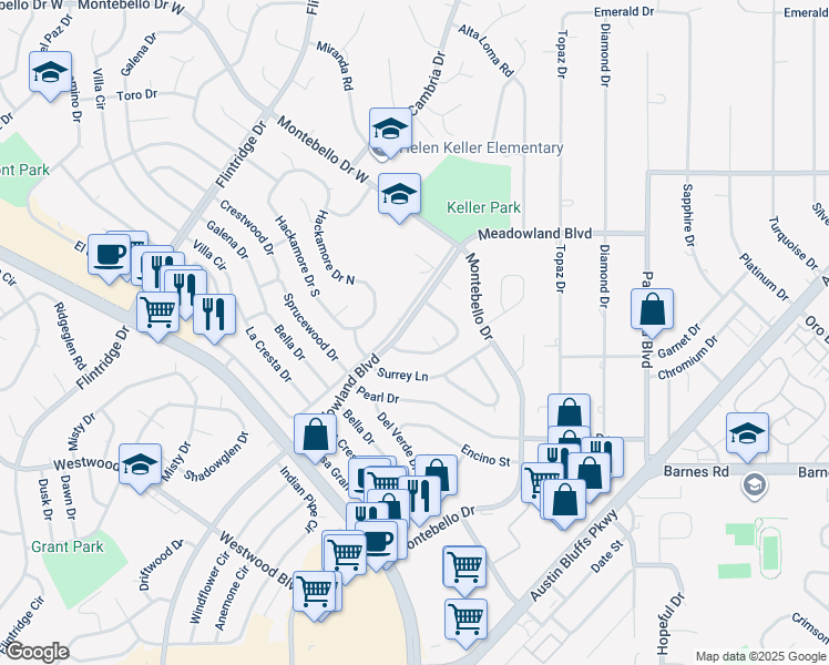 map of restaurants, bars, coffee shops, grocery stores, and more near 4465 Meadowland Boulevard in Colorado Springs