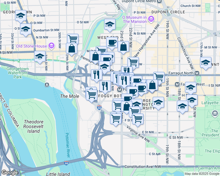 map of restaurants, bars, coffee shops, grocery stores, and more near 101 Independence Avenue Southeast in Washington