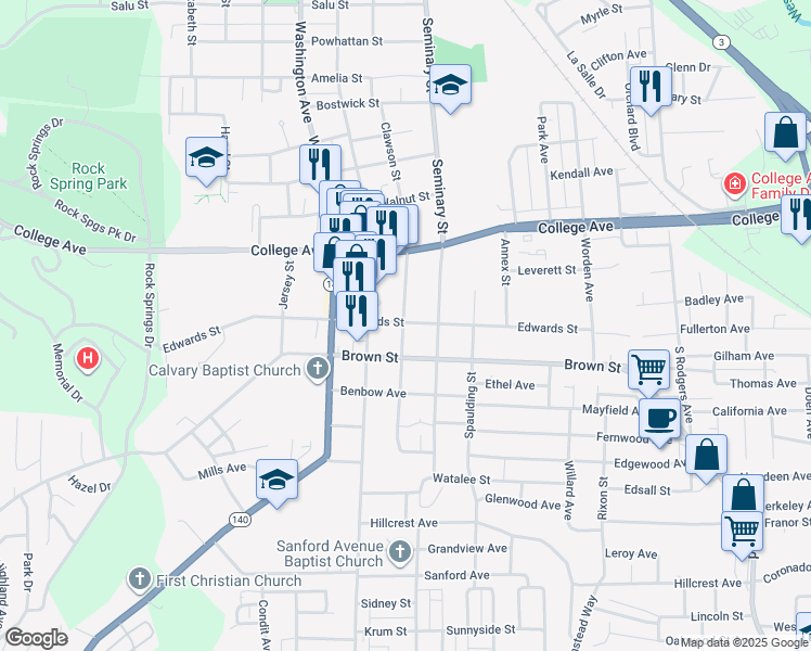 map of restaurants, bars, coffee shops, grocery stores, and more near 1523 Clawson Street in Alton
