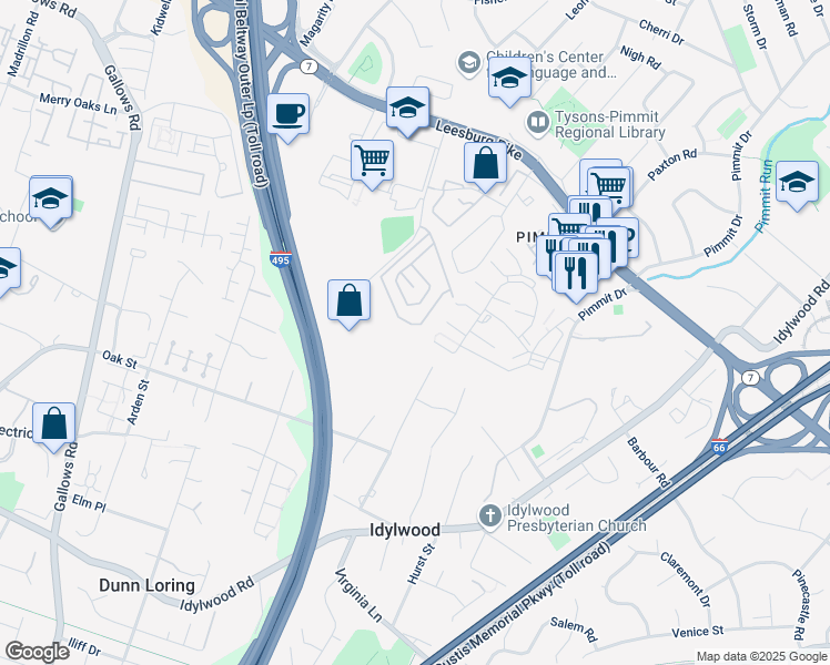 map of restaurants, bars, coffee shops, grocery stores, and more near 2226 Mohegan Drive in Falls Church