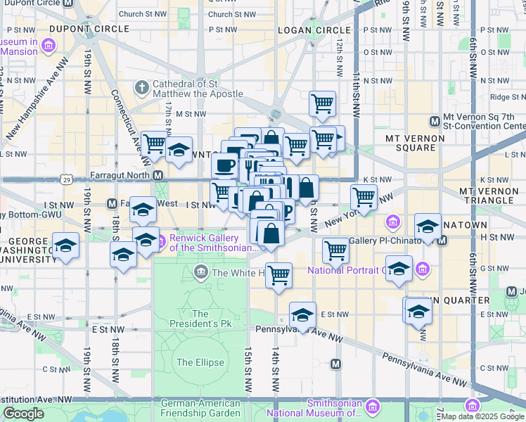 map of restaurants, bars, coffee shops, grocery stores, and more near 101 Independence Avenue Southeast in Washington