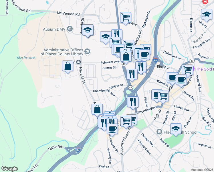 map of restaurants, bars, coffee shops, grocery stores, and more near 298 Sawyer Street in Auburn
