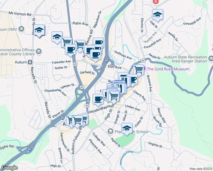 map of restaurants, bars, coffee shops, grocery stores, and more near 153 Kenmass Avenue in Auburn