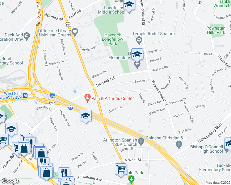 map of restaurants, bars, coffee shops, grocery stores, and more near Moly Dr & Casemont Dr in McLean