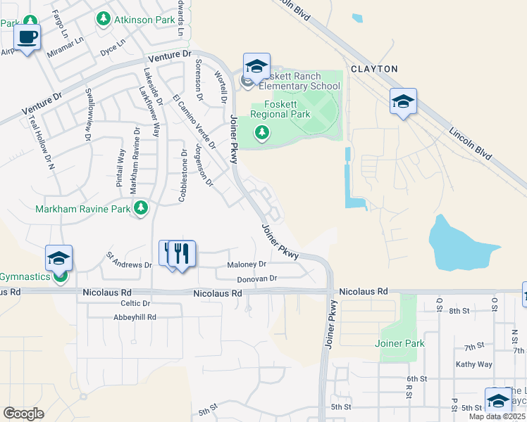 map of restaurants, bars, coffee shops, grocery stores, and more near 2000 Las Palomas Loop in Lincoln