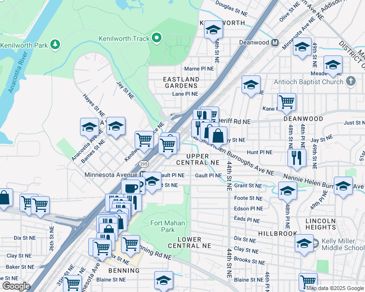 map of restaurants, bars, coffee shops, grocery stores, and more near 4201 Minnesota Avenue Northeast in Washington
