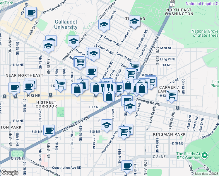 map of restaurants, bars, coffee shops, grocery stores, and more near 101 Independence Avenue Southeast in Washington