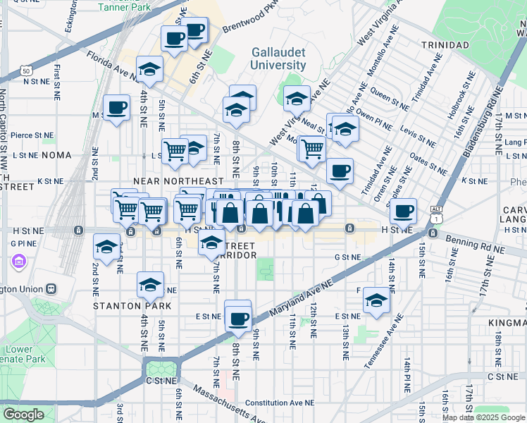 map of restaurants, bars, coffee shops, grocery stores, and more near 101 Independence Avenue Southeast in Washington