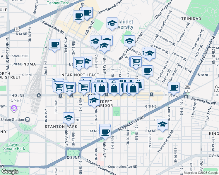 map of restaurants, bars, coffee shops, grocery stores, and more near 101 Independence Avenue Southeast in Washington