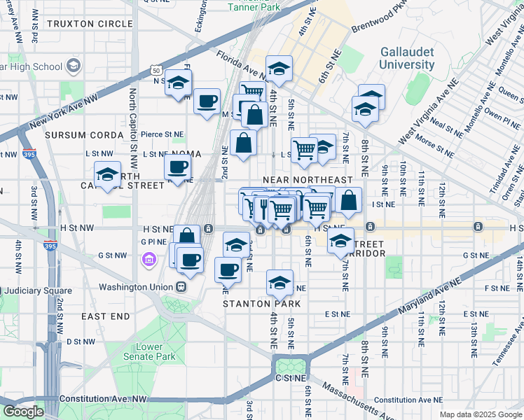 map of restaurants, bars, coffee shops, grocery stores, and more near 101 Independence Avenue Southeast in Washington