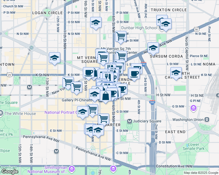 map of restaurants, bars, coffee shops, grocery stores, and more near 101 Independence Avenue Southeast in Washington