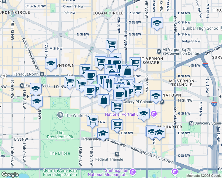 map of restaurants, bars, coffee shops, grocery stores, and more near 101 Independence Avenue Southeast in Washington