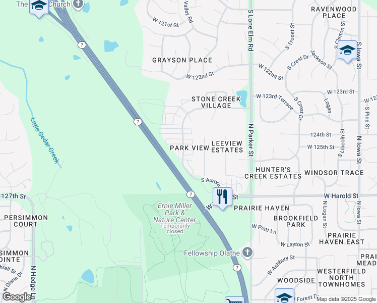 map of restaurants, bars, coffee shops, grocery stores, and more near 12523 Chelsea Street in Olathe