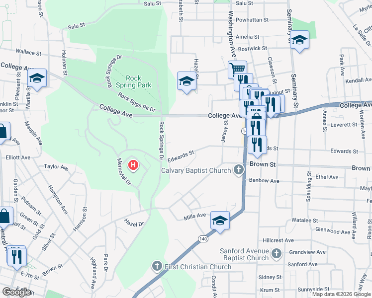 map of restaurants, bars, coffee shops, grocery stores, and more near 2212 Edwards Street in Alton