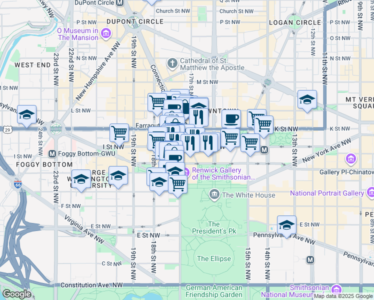 map of restaurants, bars, coffee shops, grocery stores, and more near 101 Independence Avenue Southeast in Washington