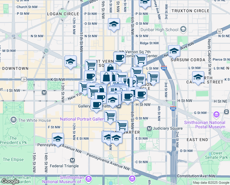 map of restaurants, bars, coffee shops, grocery stores, and more near 101 Independence Avenue Southeast in Washington
