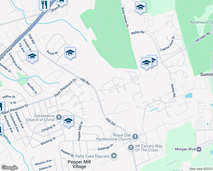map of restaurants, bars, coffee shops, grocery stores, and more near 7155 Mahogany Drive in Prince George's County