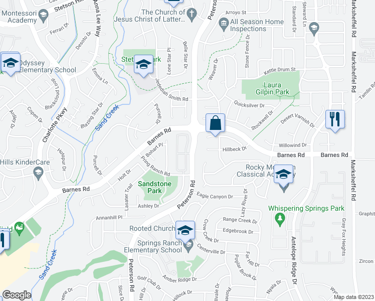 map of restaurants, bars, coffee shops, grocery stores, and more near 4751 Kerry Lynn View in Colorado Springs