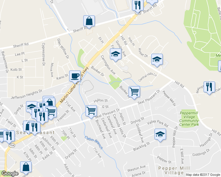 map of restaurants, bars, coffee shops, grocery stores, and more near 832 Booker Drive in Capitol Heights