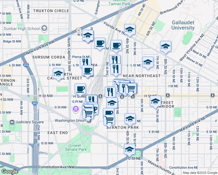 map of restaurants, bars, coffee shops, grocery stores, and more near 101 Independence Avenue Southeast in Washington