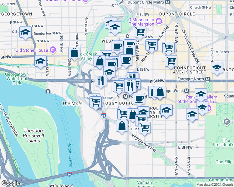 map of restaurants, bars, coffee shops, grocery stores, and more near 101 Independence Avenue Southeast in Washington