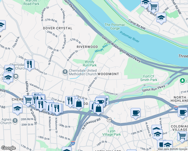 map of restaurants, bars, coffee shops, grocery stores, and more near 101 Independence Avenue Southeast in Washington