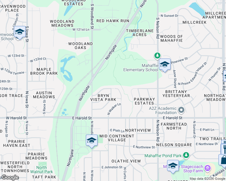 map of restaurants, bars, coffee shops, grocery stores, and more near 568 East 126th Street in Olathe