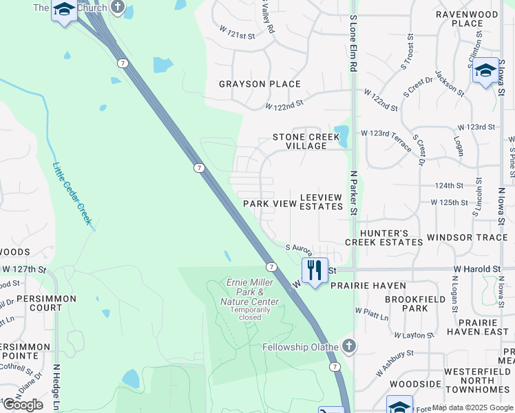 map of restaurants, bars, coffee shops, grocery stores, and more near 12523 Chelsea Street in Olathe