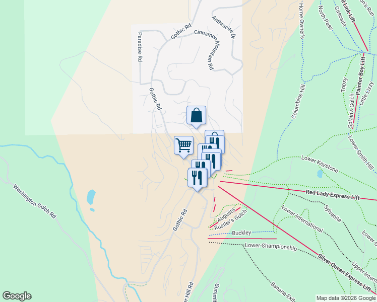 map of restaurants, bars, coffee shops, grocery stores, and more near 6 Emmons Road in Crested Butte