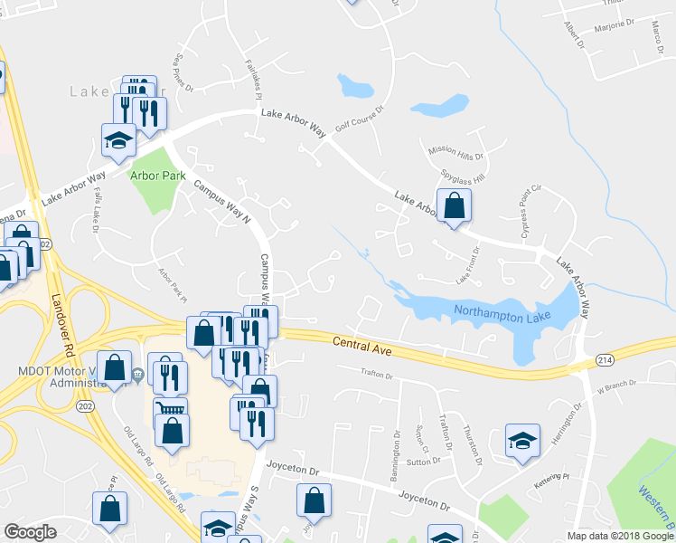 map of restaurants, bars, coffee shops, grocery stores, and more near 700 Faraway Court in Bowie