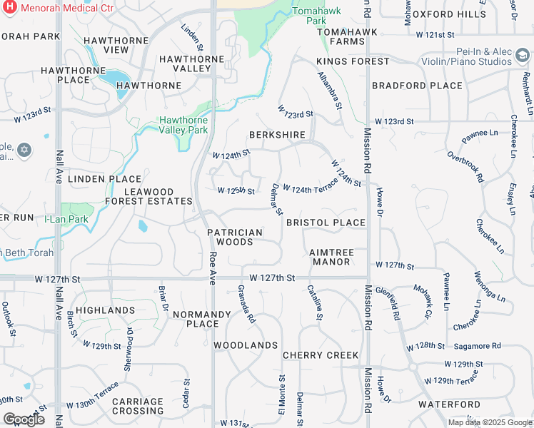 map of restaurants, bars, coffee shops, grocery stores, and more near 4303 West 125th Terrace in Leawood