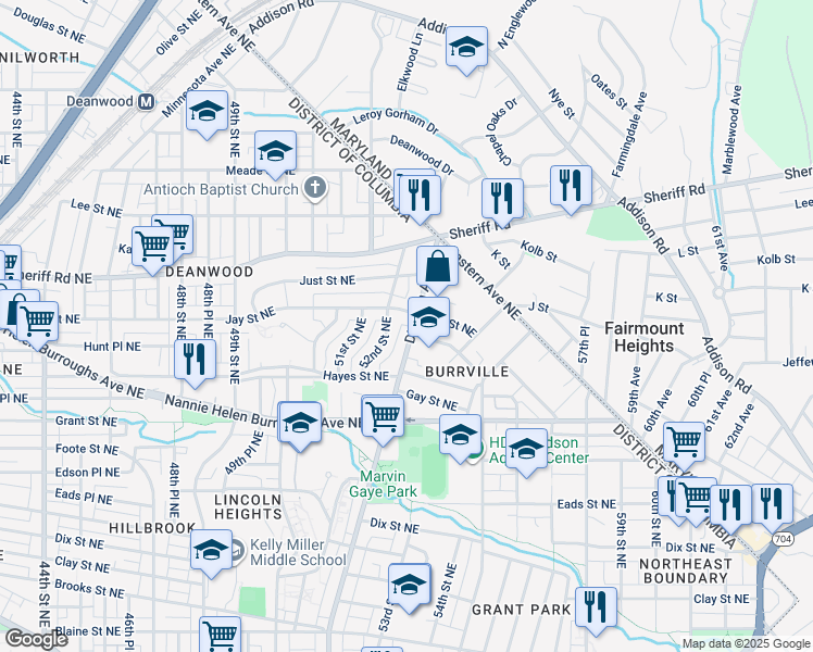 map of restaurants, bars, coffee shops, grocery stores, and more near 844 Division Avenue Northeast in Washington