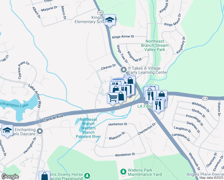 map of restaurants, bars, coffee shops, grocery stores, and more near 825 Saint Michaels Drive in Bowie