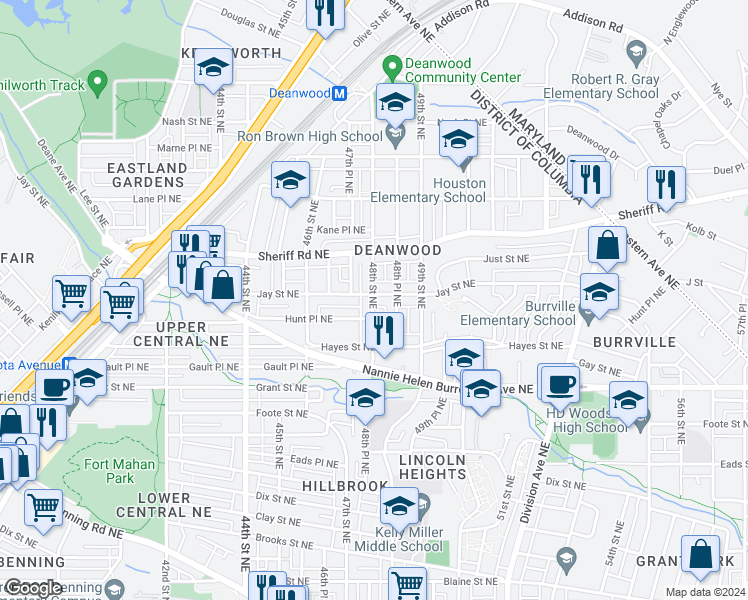 map of restaurants, bars, coffee shops, grocery stores, and more near 101 Independence Avenue Southeast in Washington