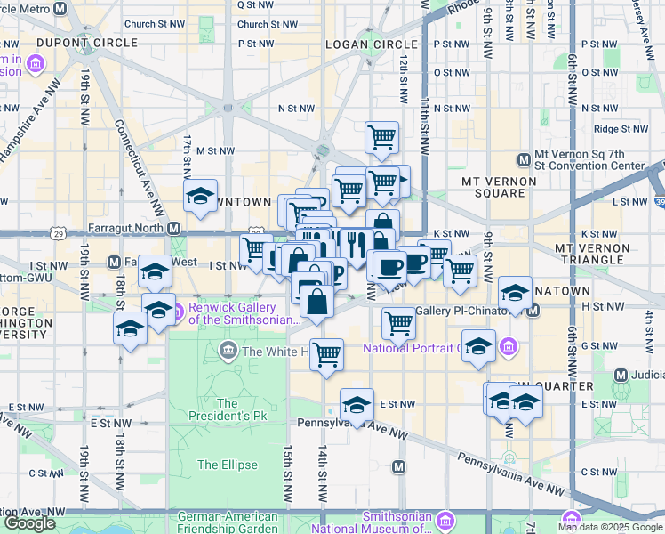 map of restaurants, bars, coffee shops, grocery stores, and more near 101 Independence Avenue Southeast in Washington
