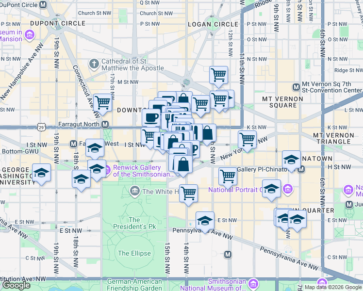 map of restaurants, bars, coffee shops, grocery stores, and more near 101 Independence Avenue Southeast in Washington
