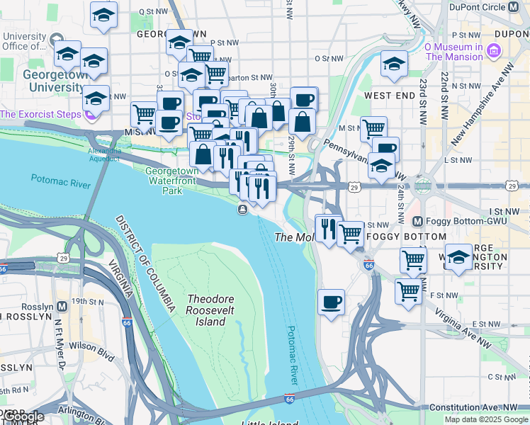 map of restaurants, bars, coffee shops, grocery stores, and more near 101 Independence Avenue Southeast in Washington