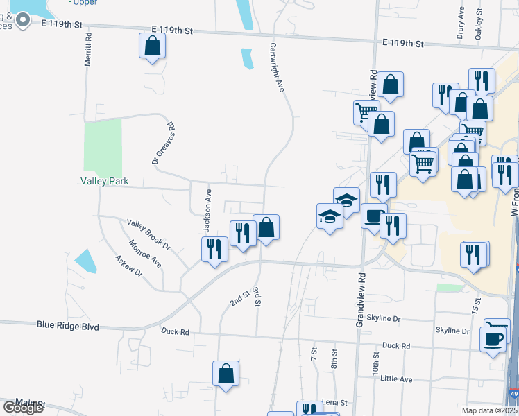 map of restaurants, bars, coffee shops, grocery stores, and more near 12312 3rd Street in Grandview