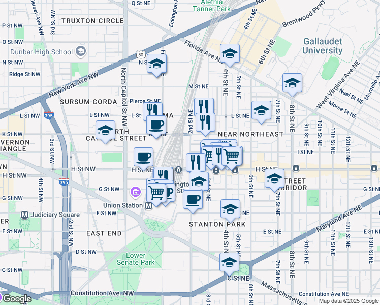map of restaurants, bars, coffee shops, grocery stores, and more near 2nd Street Northeast & I Street Northeast in Washington