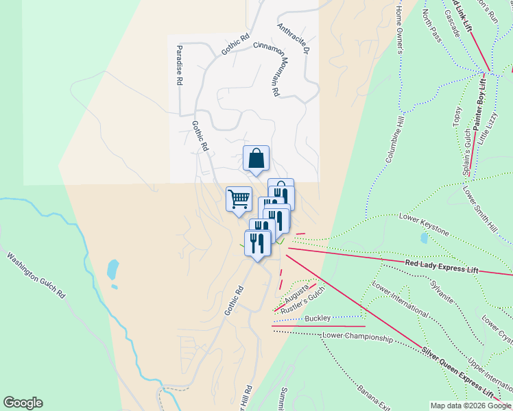 map of restaurants, bars, coffee shops, grocery stores, and more near 15 Emmons Road in Crested Butte