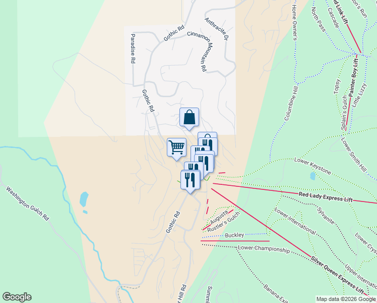 map of restaurants, bars, coffee shops, grocery stores, and more near 6 Emmons Road in Crested Butte