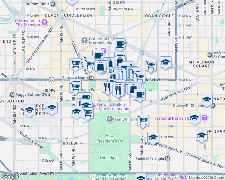 map of restaurants, bars, coffee shops, grocery stores, and more near 101 Independence Avenue Southeast in Washington