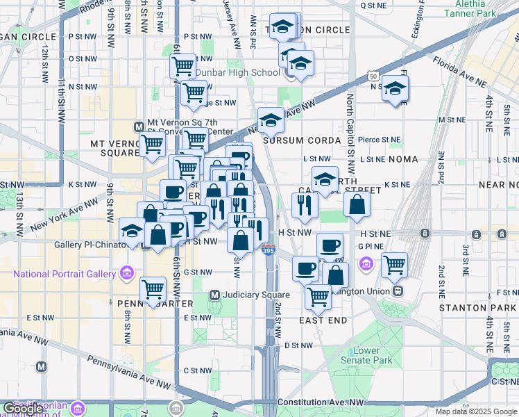 map of restaurants, bars, coffee shops, grocery stores, and more near 101 Independence Avenue Southeast in Washington