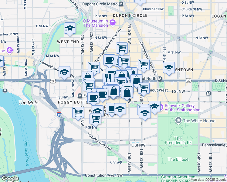 map of restaurants, bars, coffee shops, grocery stores, and more near 101 Independence Avenue Southeast in Washington
