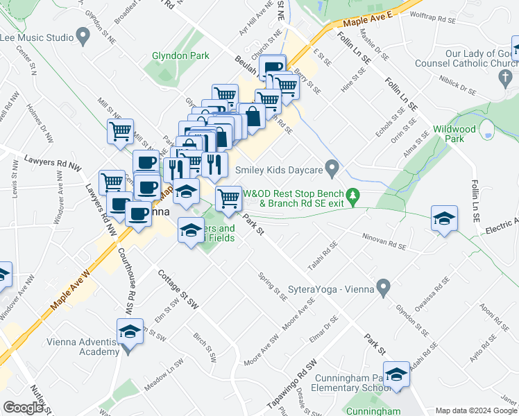 map of restaurants, bars, coffee shops, grocery stores, and more near 101 Independence Avenue Southeast in Washington