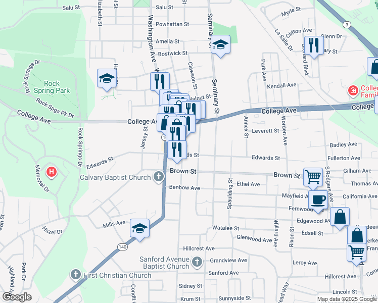 map of restaurants, bars, coffee shops, grocery stores, and more near 1523 Clawson Street in Alton
