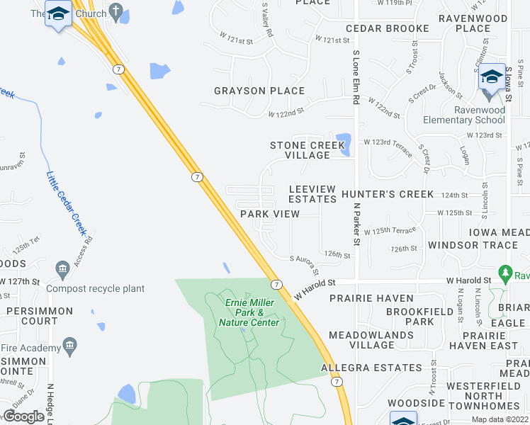 map of restaurants, bars, coffee shops, grocery stores, and more near 21979 West 125th Terrace in Olathe